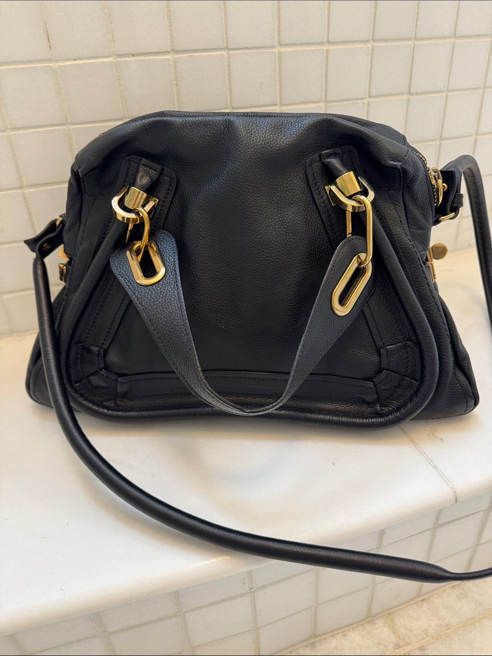Black Leather Satchel Chloe’ Bag with Gold Hardware